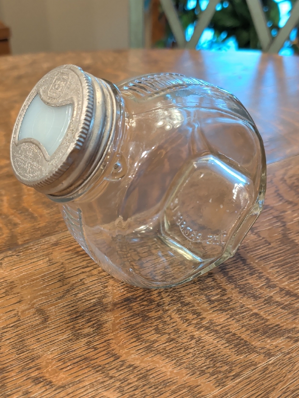 Vintage Clear Tilt Glass Jar with Silver-Tone Lid